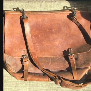 Large J Crew Leather Briefcase Style Shoulder Bag